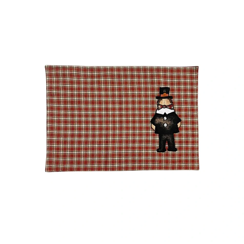 Thanksgiving Pilgrim Plaid Placemats Set of 4 Red Black Cream Autumn Decor
